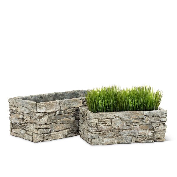 Millwood Pines Rectangle Stack Stone Planter Reviews Wayfair Canada   Rectangle Stack Stone Planter 